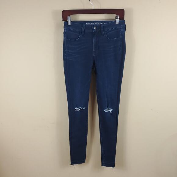 American Eagle Distressed Dark Wash Hi-rise Jegging Size 2 - Picture 1 of 10